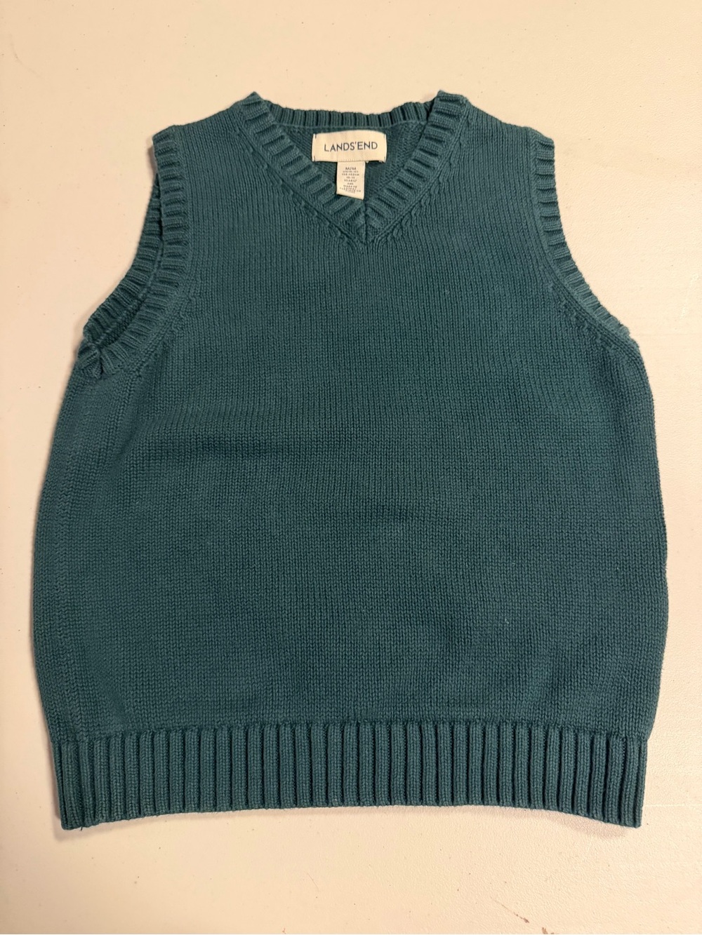 Lands' End Teal Knit V-Neck Sweater Vest